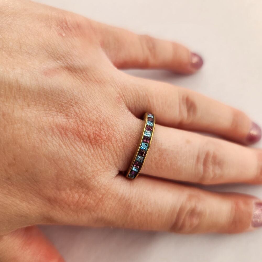 HEIDI DAUS Multi Crystal Pavé Ring Band Bronze Size 9 Purple Blue Thin Swarovski